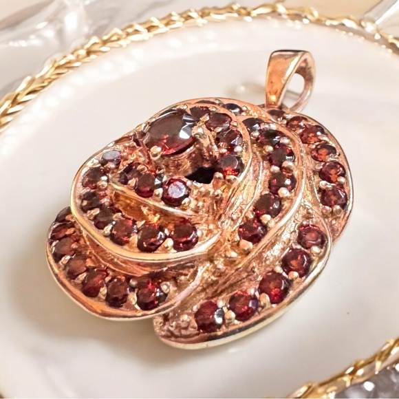 Rose Gold Over Sterling Garnet Rose Pendant - Picture 2 of 11